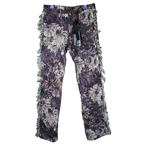 NWT Politics Donovan 504 Purple Jacquard Woven Stacked with Fray Jeans Size 32 - Picture 1 of 7